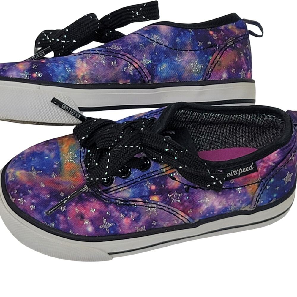 Toddler Galaxy Sneakers Size 7 Lace Up Canvas Skateboard Style Shoes Space Stars